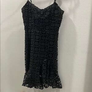 Olivaceous Black Ruffled Slip Mini Dress